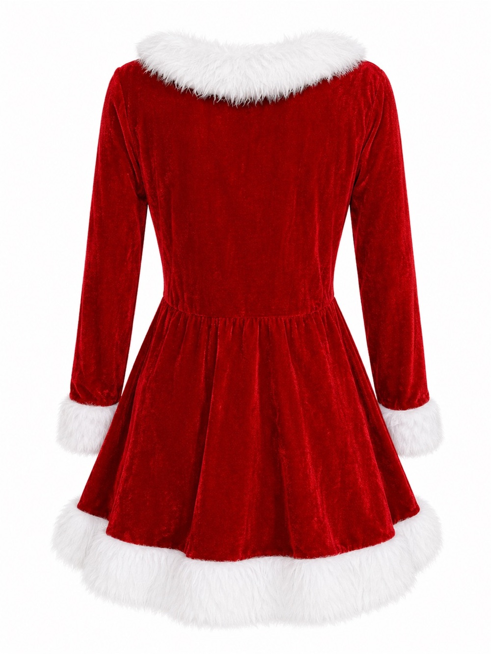 Red Velvet Faux-Fur Trim Holiday Chemise - Picture 4 of 5